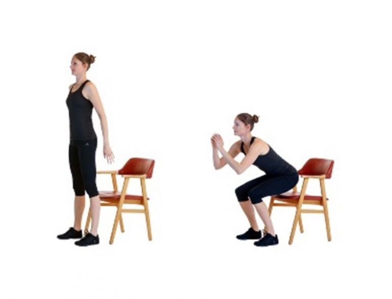 Graphic demonstrating a chair squat